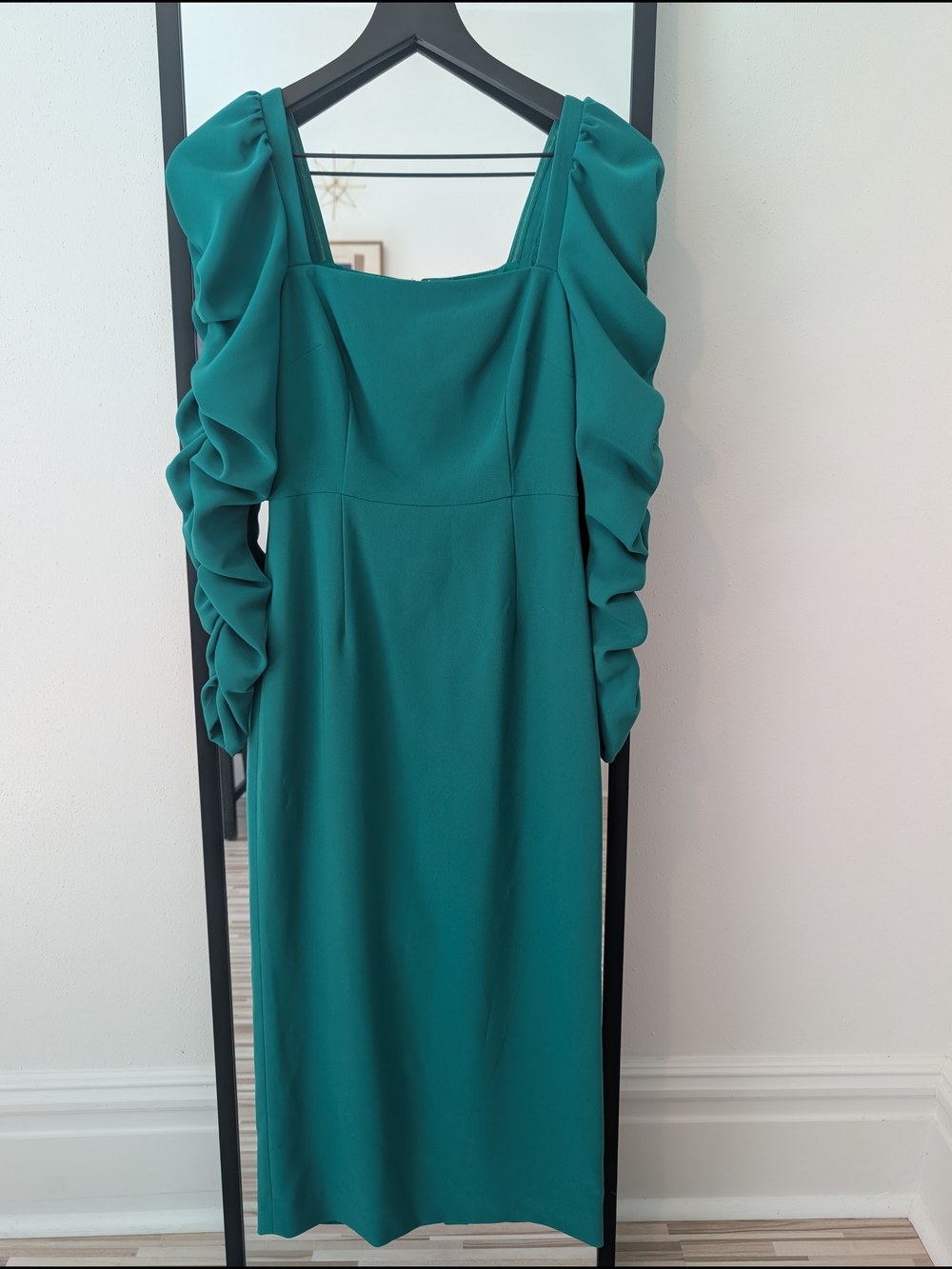 ANTONIO MELANI Teal Puff-Sleeve Midi Dress